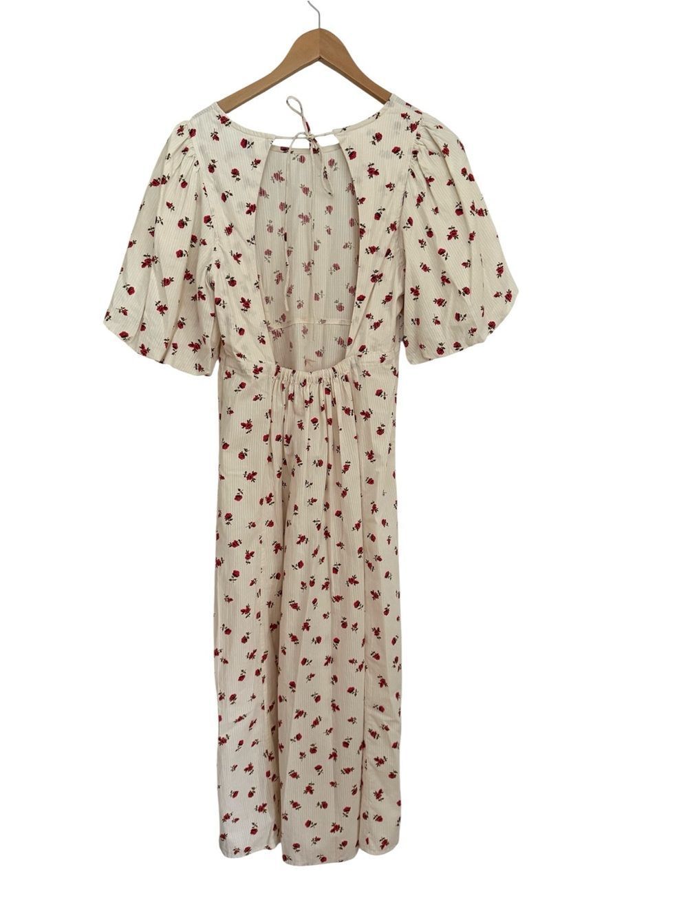 ICHI New Cream Floral Midi Dress with Puff Sleeves, Cottagecore - Picture 4 of 4